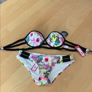 Multi neon colored bathing suit